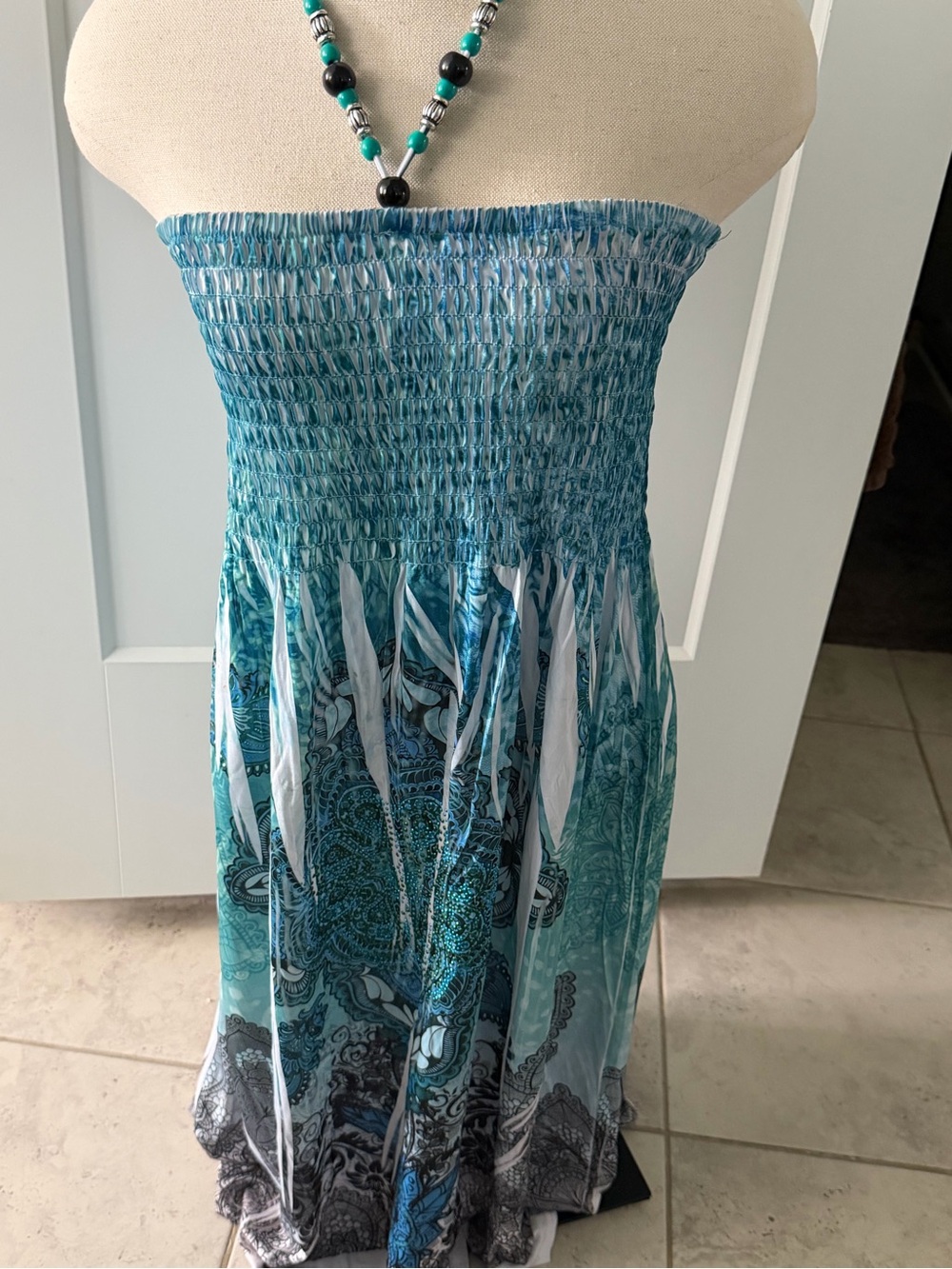Ingear Teal and Blue Strapless Smocked Maxi Dress